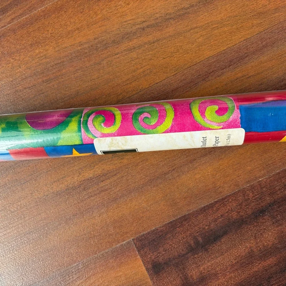 Premium Gift Wrap 30in x‎ 5ft 12.5 Sq Ft Roll Colorful Stars Circles Swirls